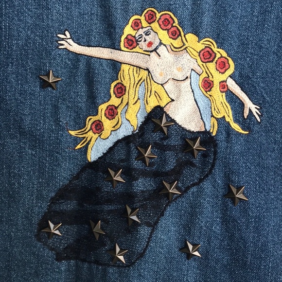 RED Valentino. Denim embroidery skirt，Rare,NWT 40. - Picture 5 of 12